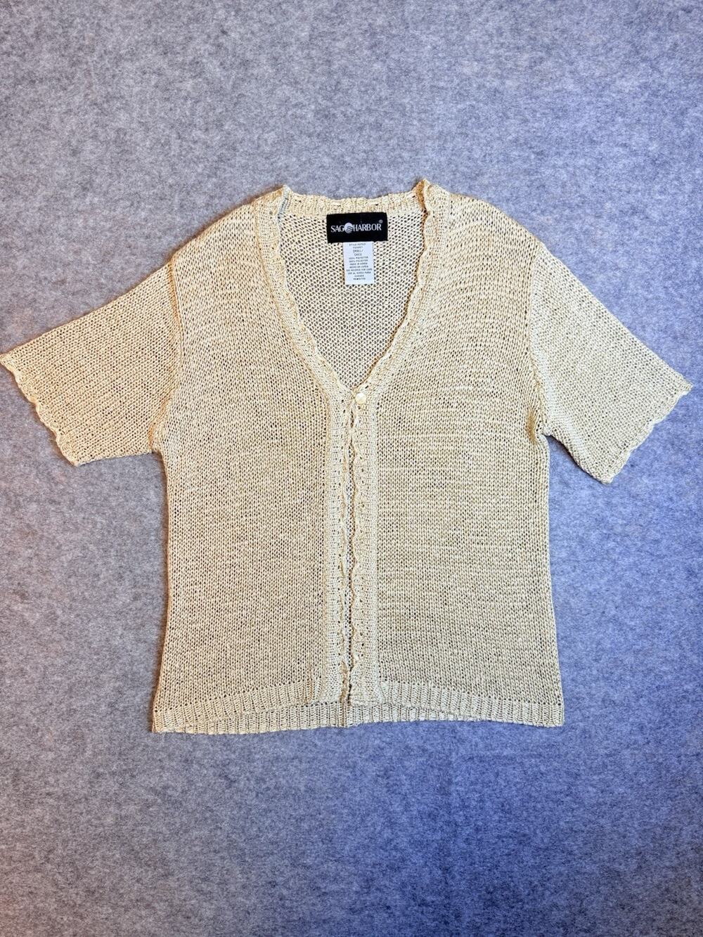 Sag Harbor Womens Cardigan Sweater Mesh Knit Beige Size S